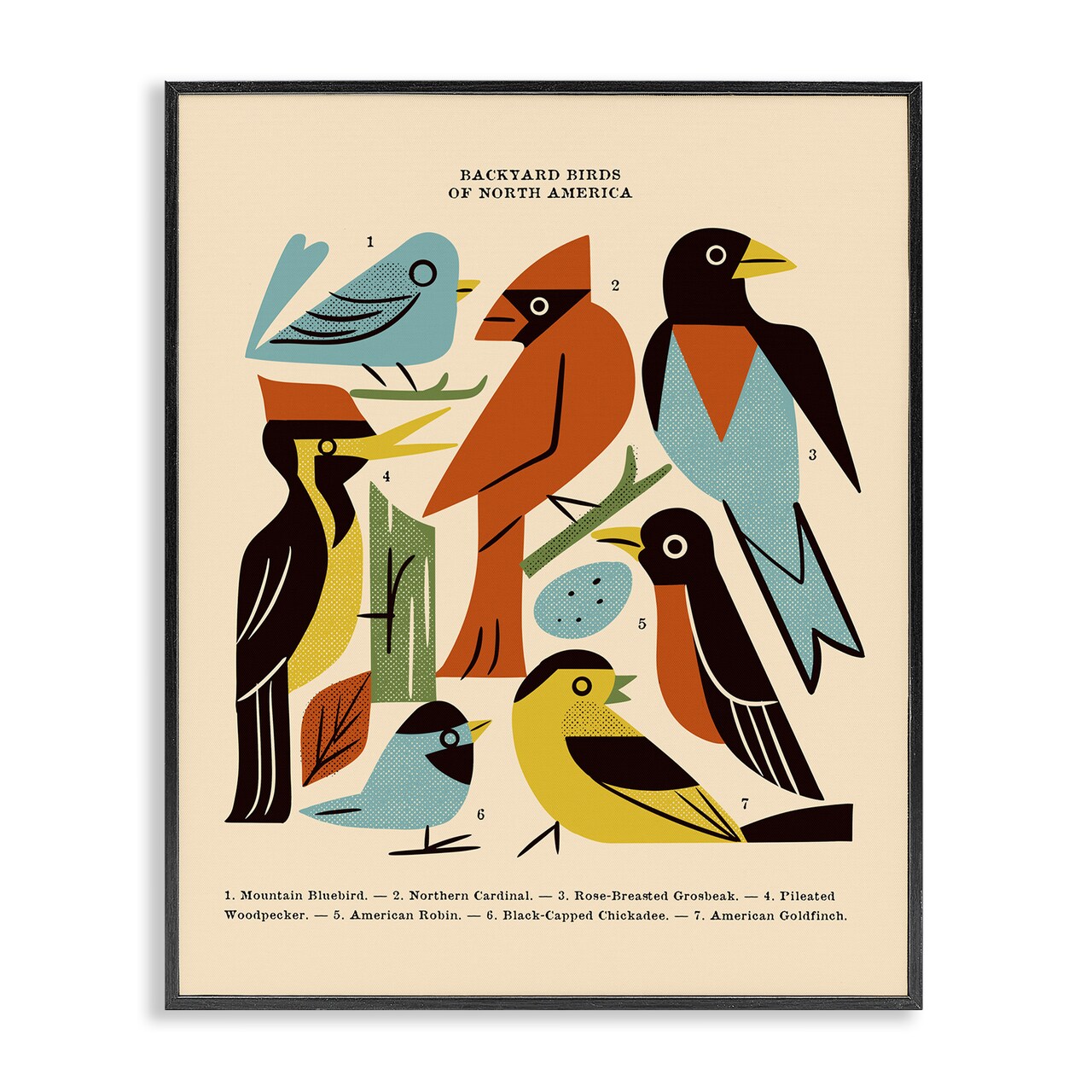Stupell Industries Backyard Birds Midcentury Modern Framed Giclee, design by Renea L. Thull